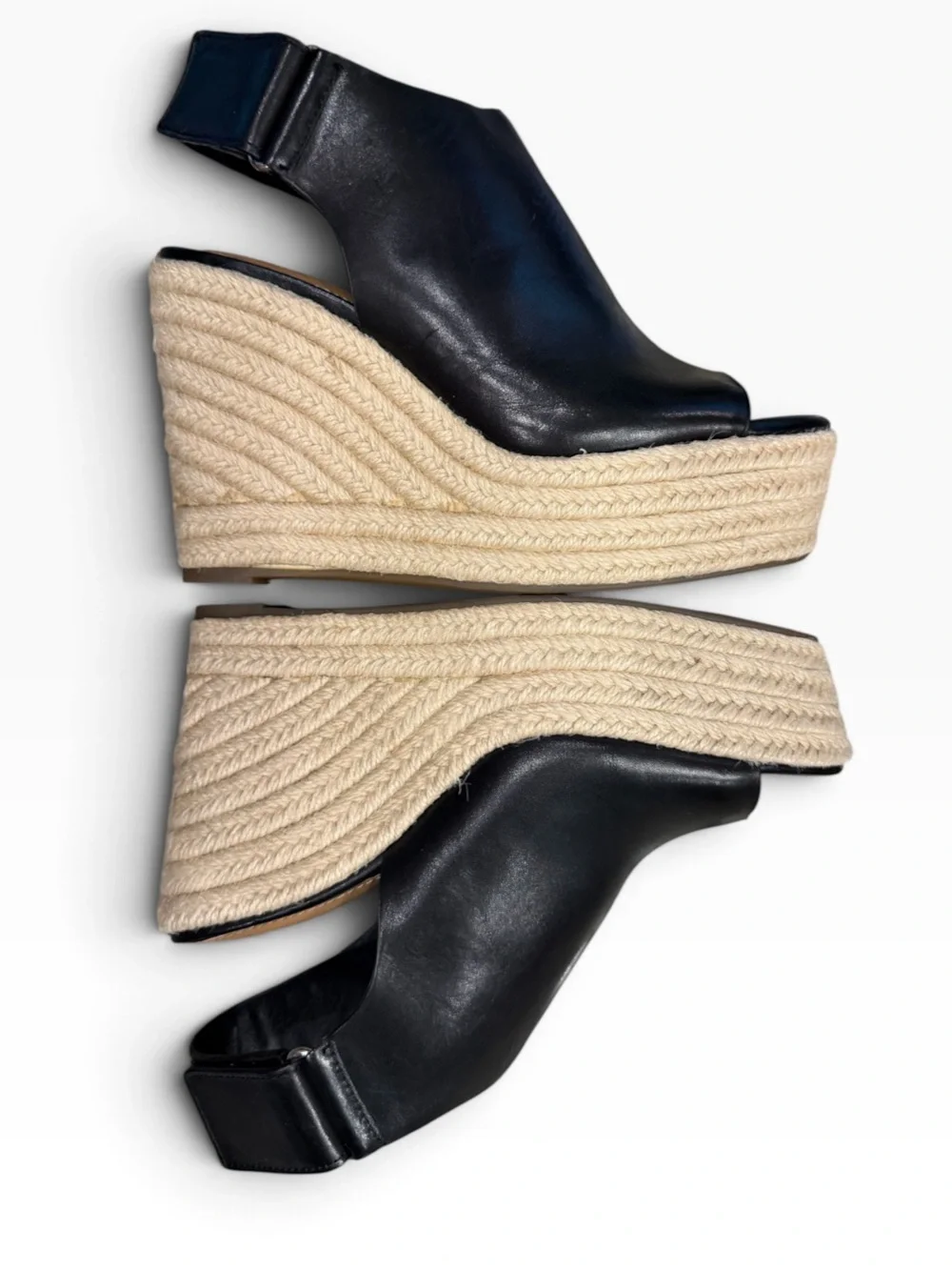 Aerosoles x Martha Stewart Hillside Black Leather Espadrille Wedges 5M